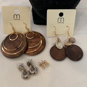 💐5/25 4 pair lot bundle new wood disc gold tone cz stud door knocker silver